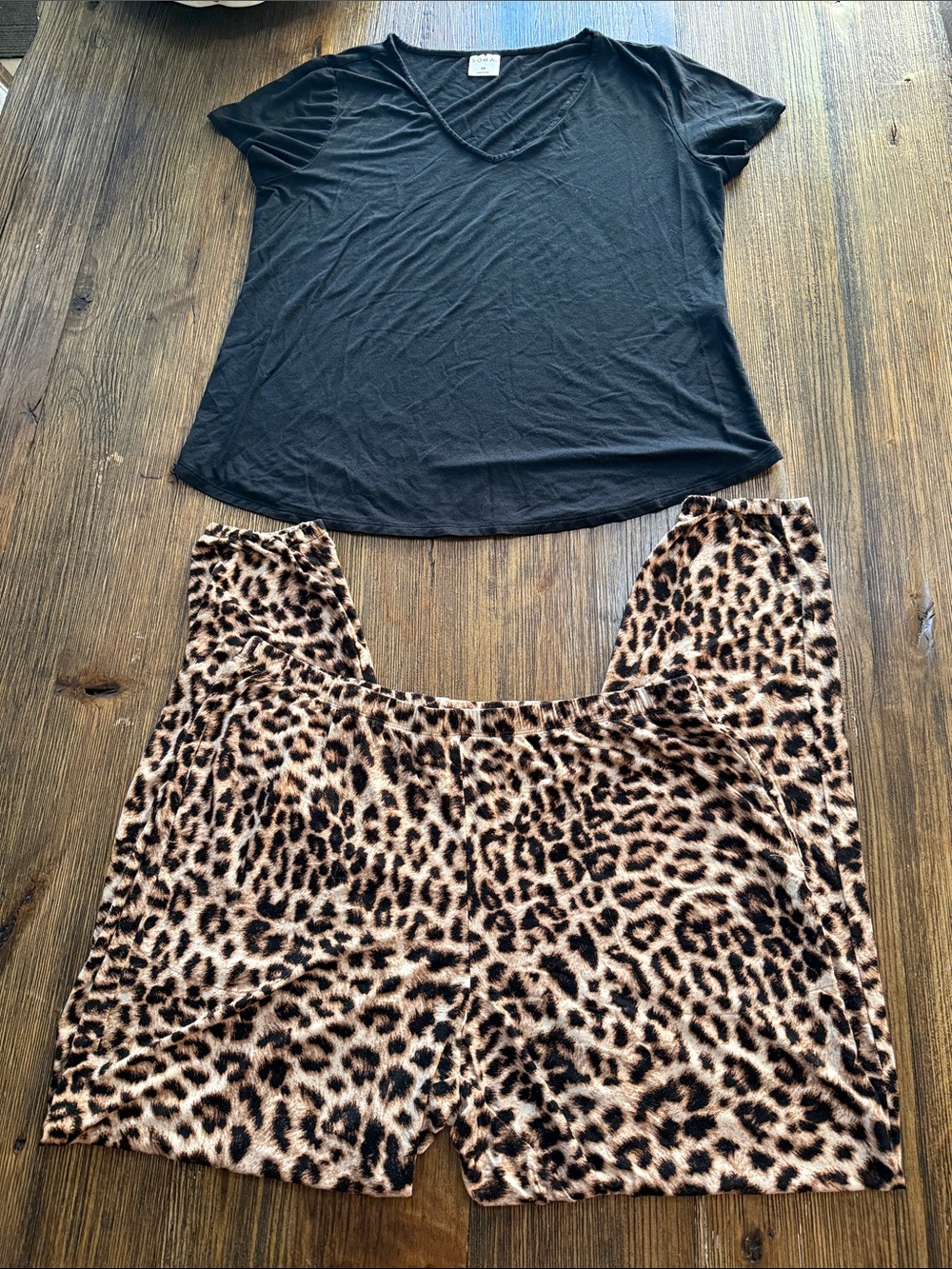 Soma Leopard Print Sleep joggers & Black V-Neck Sleep Top